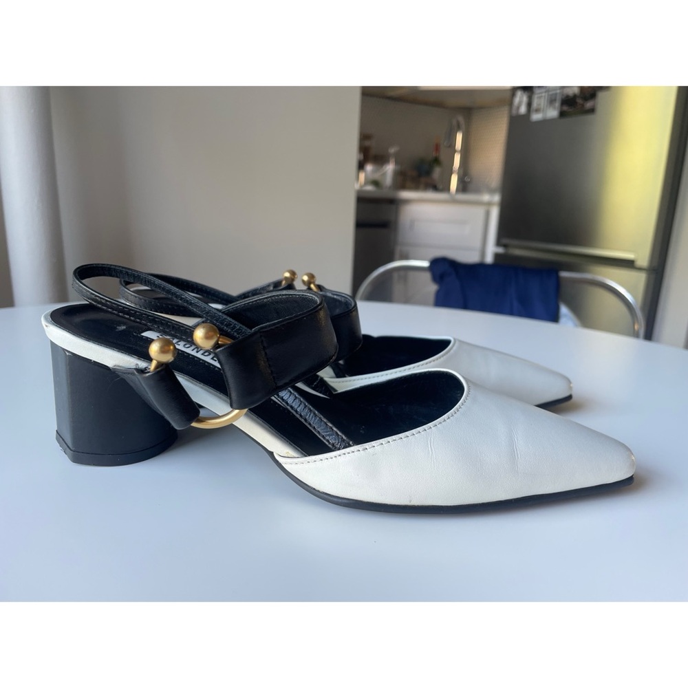 Black & White Leather Heel w/ Brass Detail - Size 37